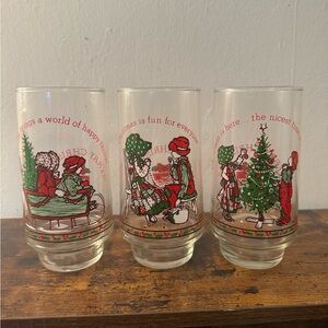 Vintage Coca-Cola Holly Hobbie Christmas Glasses by American Greetings Set of 3